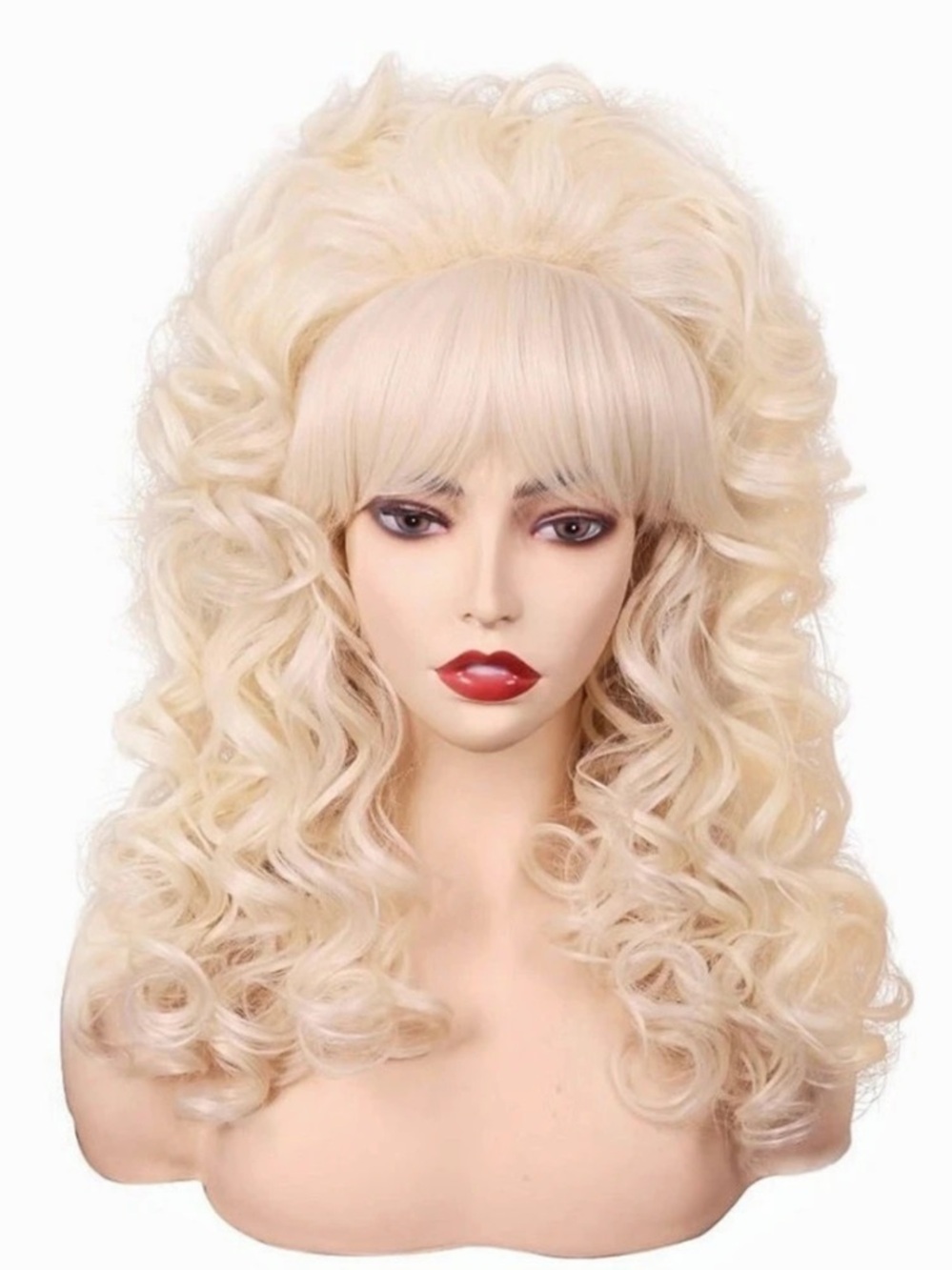 Dolly Parton Blonde Long Curly Wig with Bangs